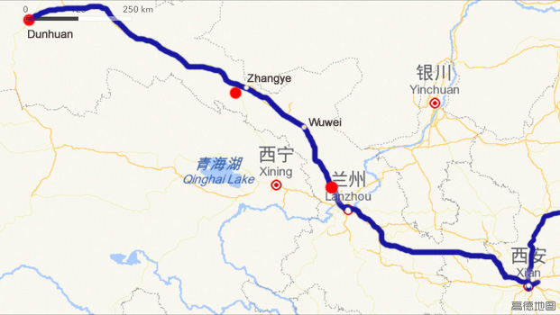 Unsere Route entlang der Chinesischen Seidenstrae.