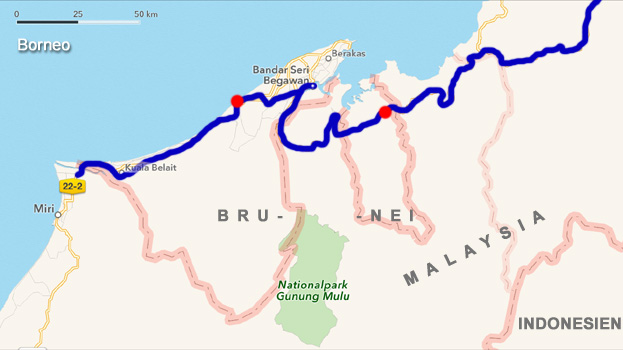 Unsere Route in Brunei Darussalam.