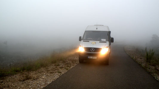Dichter Nebel in den Bokor Highlands, Kambodscha.
